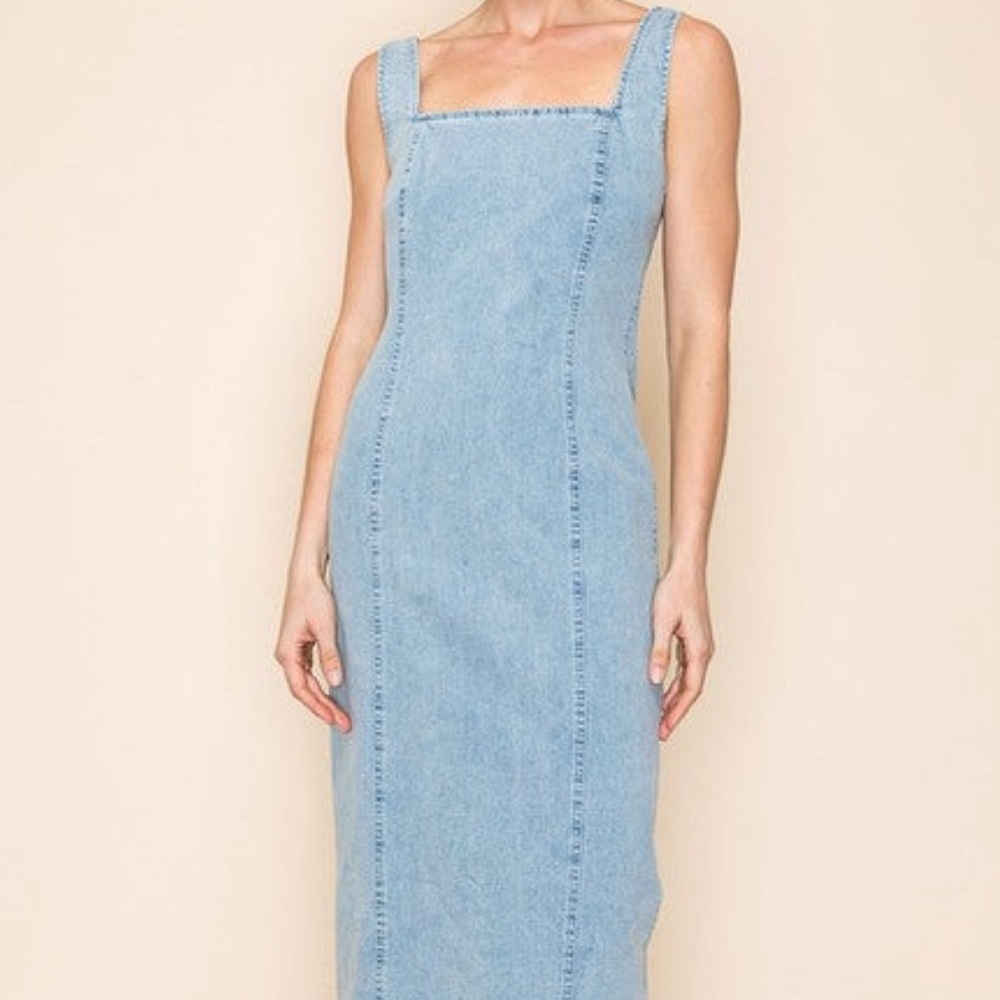 White Birch Fitted Denim Midi Dress - Picture 3 of 3